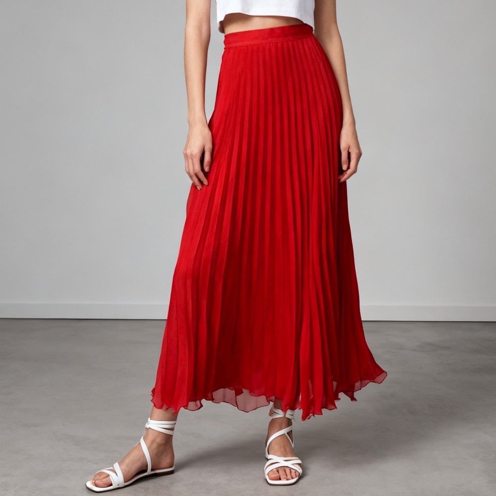bebe Accordion Pleated‎ Maxi Skirt Scarlet Red size XS